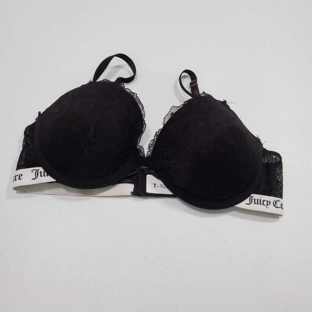 Juicy Couture Women Bra‎ 34C Black Push Up Lace Underwire Adjustable Straps
